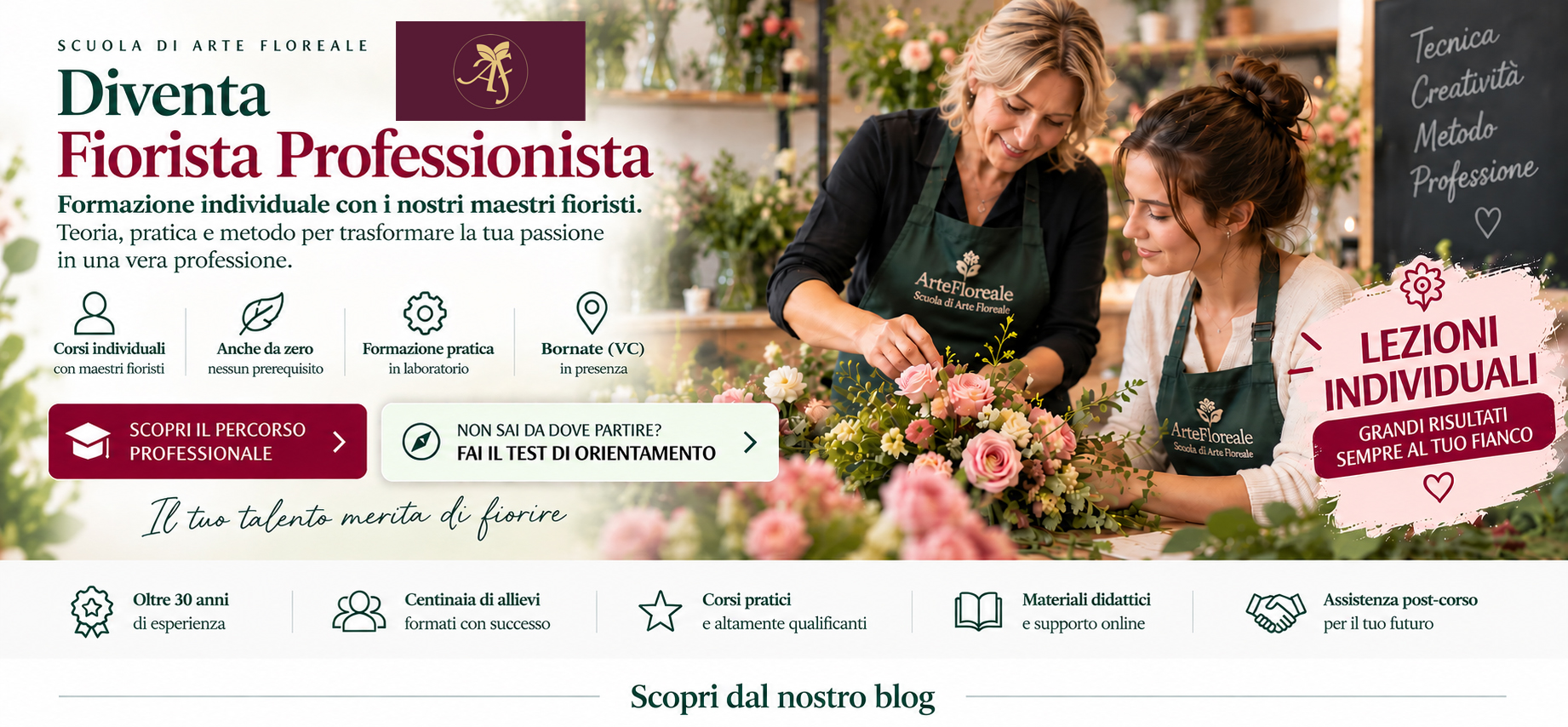 Diventa Fiorista Professionista - formazione individuale con i maestri fioristi della Scuola di Arte Floreale